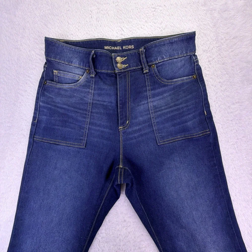 Michael Kors Women 10 (30x32) Jeans Flare High Rise Dark Blue Denim Stretch